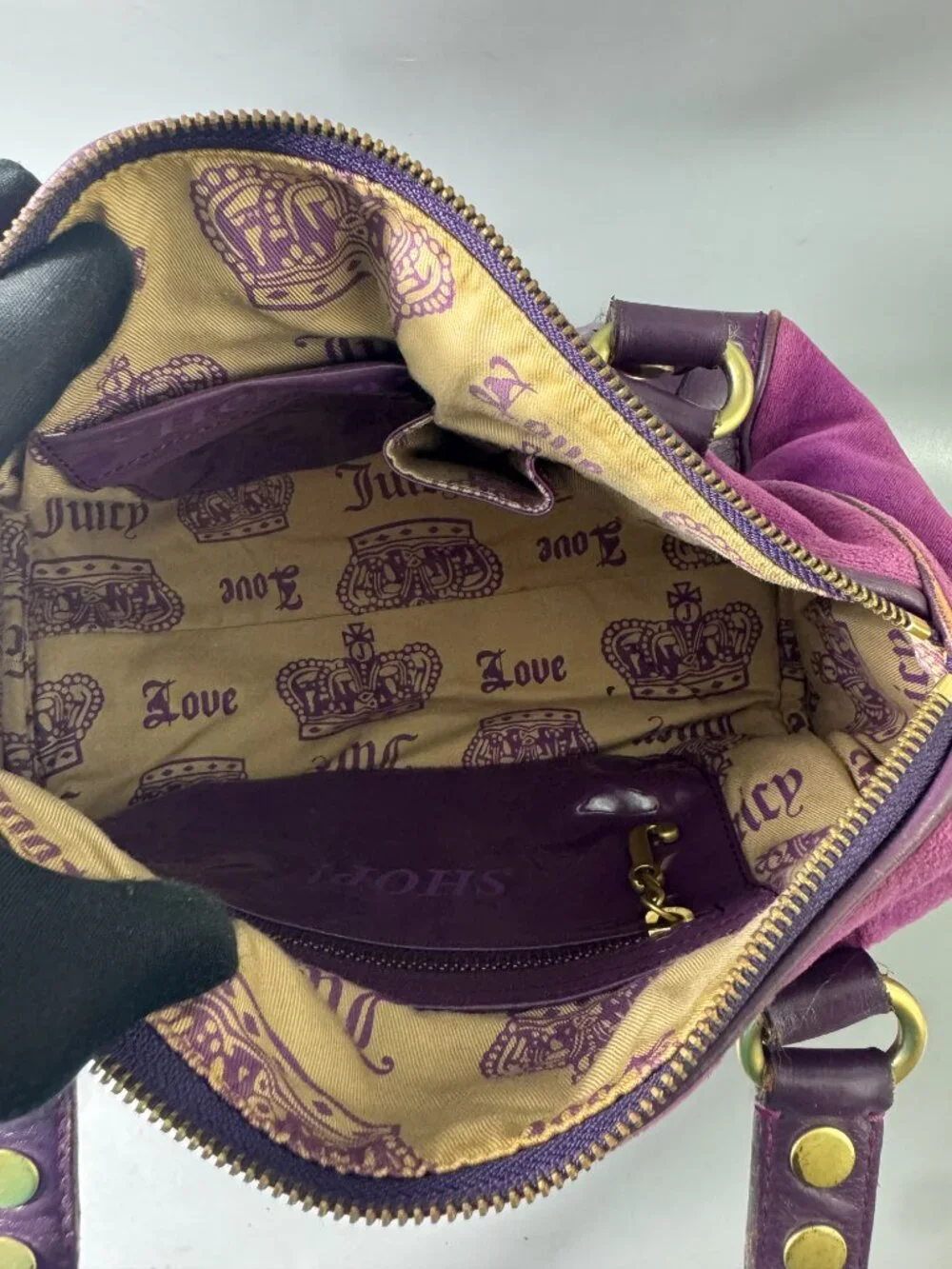 Vintage Juicy Couture Y2K Purple Velvet Shoulder Bag